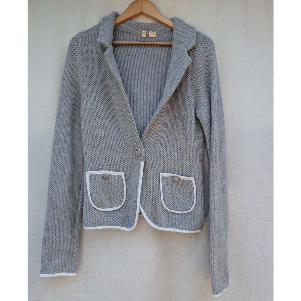 Moth Anthropologie Cardigan Womens M Grey Embroidered Button Twee Grandmacore